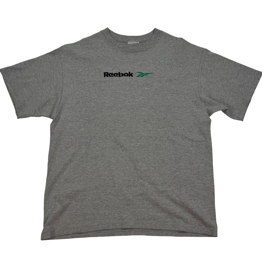 Reebok Mens Heather Gray Vinatge Embroidered Logo Short Sleeve T-Shirt